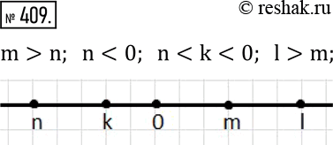 Изображение 409. Изобразите на координатной прямой числа m, n, k, l, если известно, что m>0,  ...