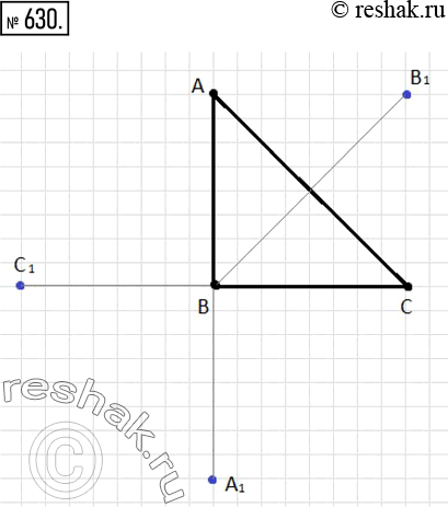 Изображение 630. Начертите треугольник ABC. Для каждой его вершины постройте точку, симметричную ей относительно прямой, содержащей противоположную этой вершине сторону...