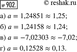  902.       0,01:) a=1,24851; ) a=1,24158; ) a = -7,02303; ) a = 0,12528....