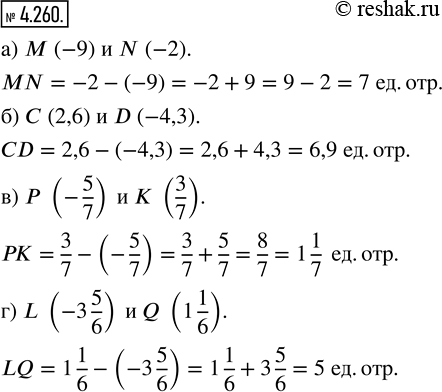  4.260.    :) M (-9)  N (-2);   )  (2,6)  D (-4,3);   ) P (-5/7)  K (3/7);   ) L (-3 5/6)  Q (1...