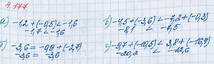 ����������� ��������:�) -1,2 + (-0,5) � -1,6;   �) -4,5 + (-3,6) � -7,2 + (-0,3);�) -3,6 � -0,9 + (-2,7);   �) -9,7 + (-10,5) � 3,8 + (-16,4).��� ���������� ���������,...