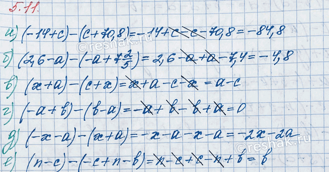 ����������� �������� �������� ��������� � ��������� �: �) -14 + � � � + 70,8;     �) � + � � � + x;    �) -� - � � � + �;   �) 2,6 - � � -� + 7 2/5;   �) -� + b � b - �;   �) n...