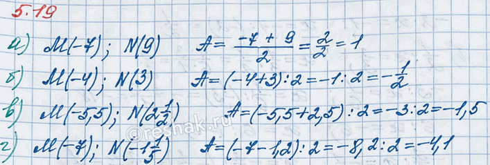 ����������� ��������� ���������� �������� A ������� MN, ����:�) � (-7) � N (9);   �) � (-4) � N (3);   �) � (-5,5) � N (2 1/2);   �) � (-7) � N (-1...