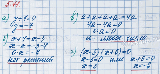 ����������� ������� ������ ���������:�) � + 7 = 0;       �) � + � + � + � = 4�;�) x + 4 = x - 3;   �) (� - 5)(x + 6) = 0.������ ��������� � ������ ����� ��� ��� ����� ���...