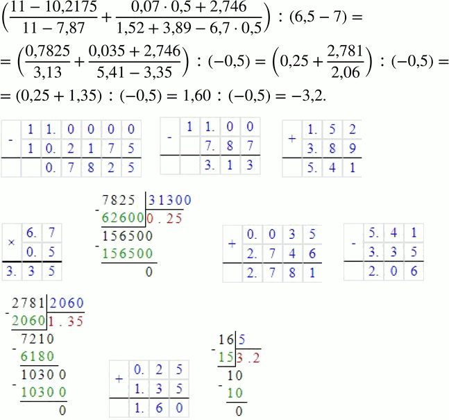  1045.   :((11-10,2175)/(11-7,87)+(0,070,5+2,746)/(1,52+3,89-6,70,5)) :(6,5-7).  ...
