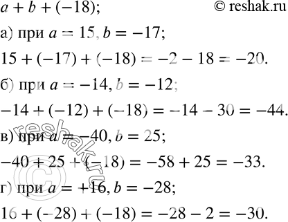  244.    a+b+(-18), :) a=15,b=-17; ) a=-14,b=-12; ) a=-40,b=25; ) a=+16,b=-28....