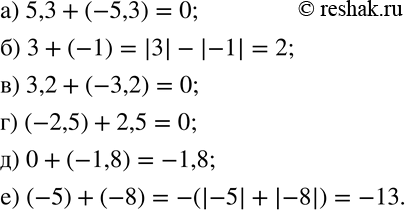  262.    ,     :) 5,3+(-5,3); ) 3+(-1);  ) 3,2+(-3,2);  ) (-2,5)+2,5; ) 0+(-1,8);...