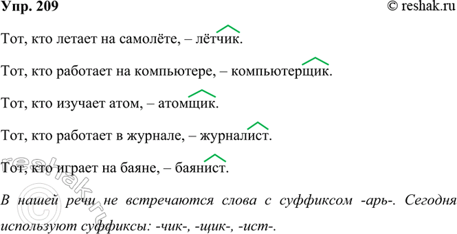 ����������� 209. ���������� ���������� ����������� ����� � ��������� -���. ����������� �� ����� ����� � ����� ����? � ����� �������� ������������ �������?���, ��� ������ ��...