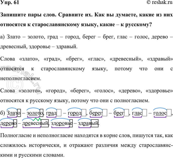 Изображение Упр. 61  Запишите пары слов. Сравните их. Как вы думаете, какие из них относятся к...
