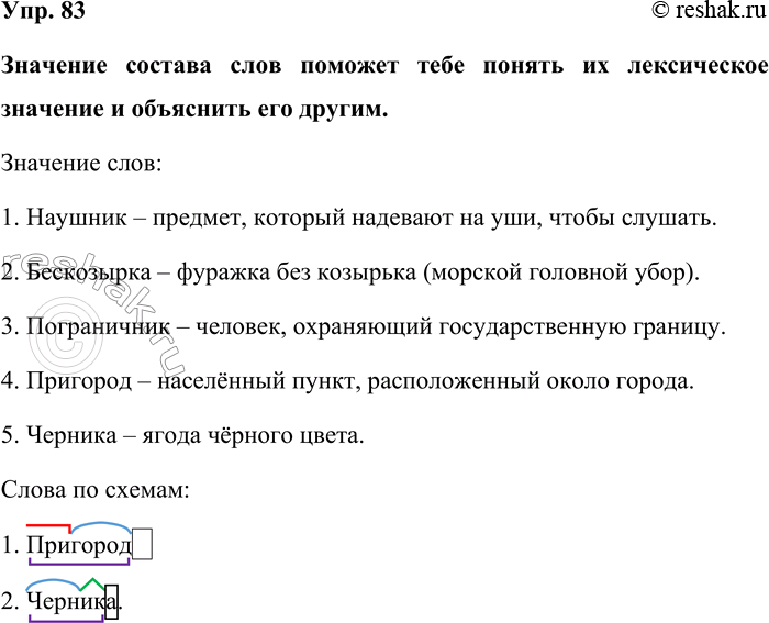 Изображение Упр. 83  Значение состава слов поможет тебе понять их лексическое значение и объяснить его...