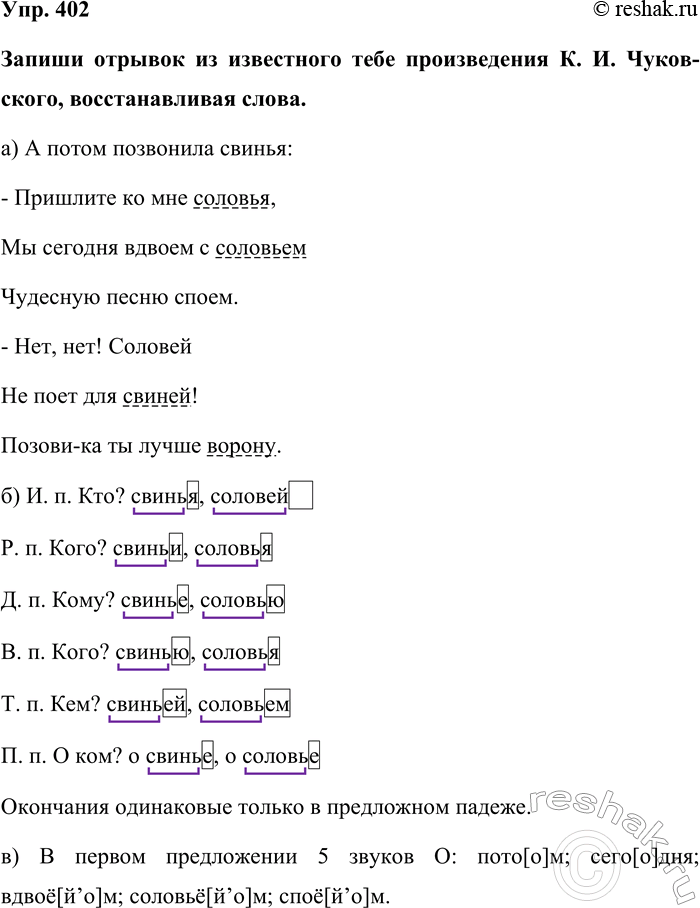 Изображение Упр. 402  Запиши отрывок из известного тебе произведения К. И. Чуков-ского, восстанавливая...