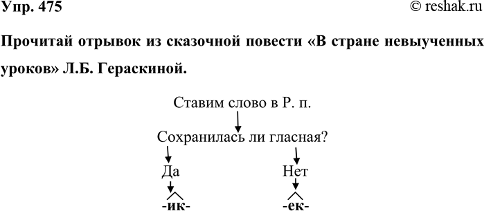 Изображение Упр. 475  Прочитай отрывок из сказочной повести «В стране невыученных уроков» Л.Б....