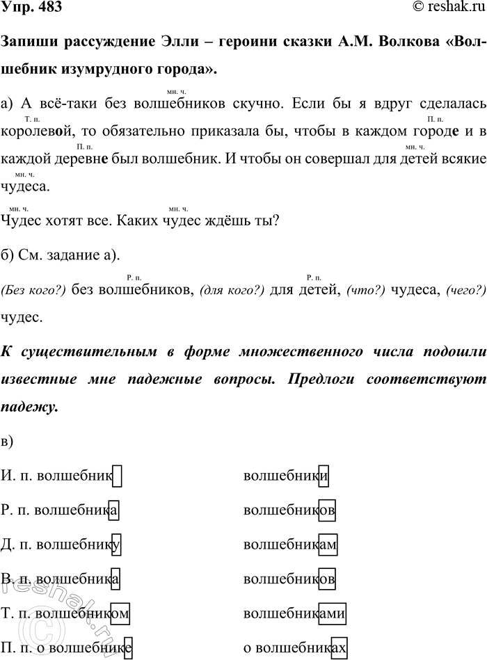 Изображение Упр. 483  Запиши рассуждение Элли – героини сказки А.М. Волкова «Вол-шебник изумрудного...