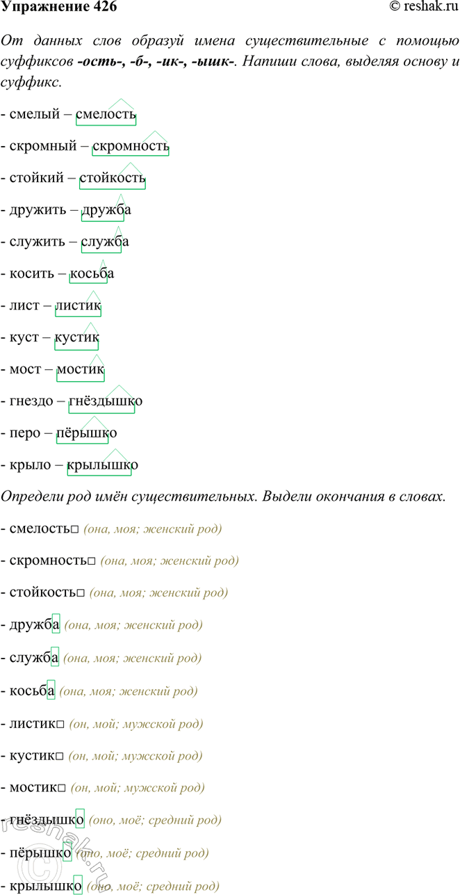 ����������� 426. �� ������ ���� ������� ����� ��������������� � ������� ��������� -����-, -�-, -��-, -���-. ������ ����� ����� �������, ������� ������ �...