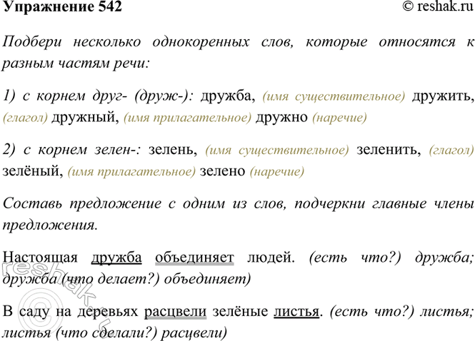 ����������� 542. ������� ��������� ������������ ����, ������� ��������� � ������ ������ ����: 1) � ������ ����- (����-); 2) � ������ �����-.������ �����, �����, ����� ������ ����...