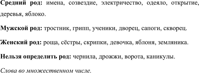 Изображение Запишите имена существительные, распределив их в группы по родам. Выделите окончания имён...