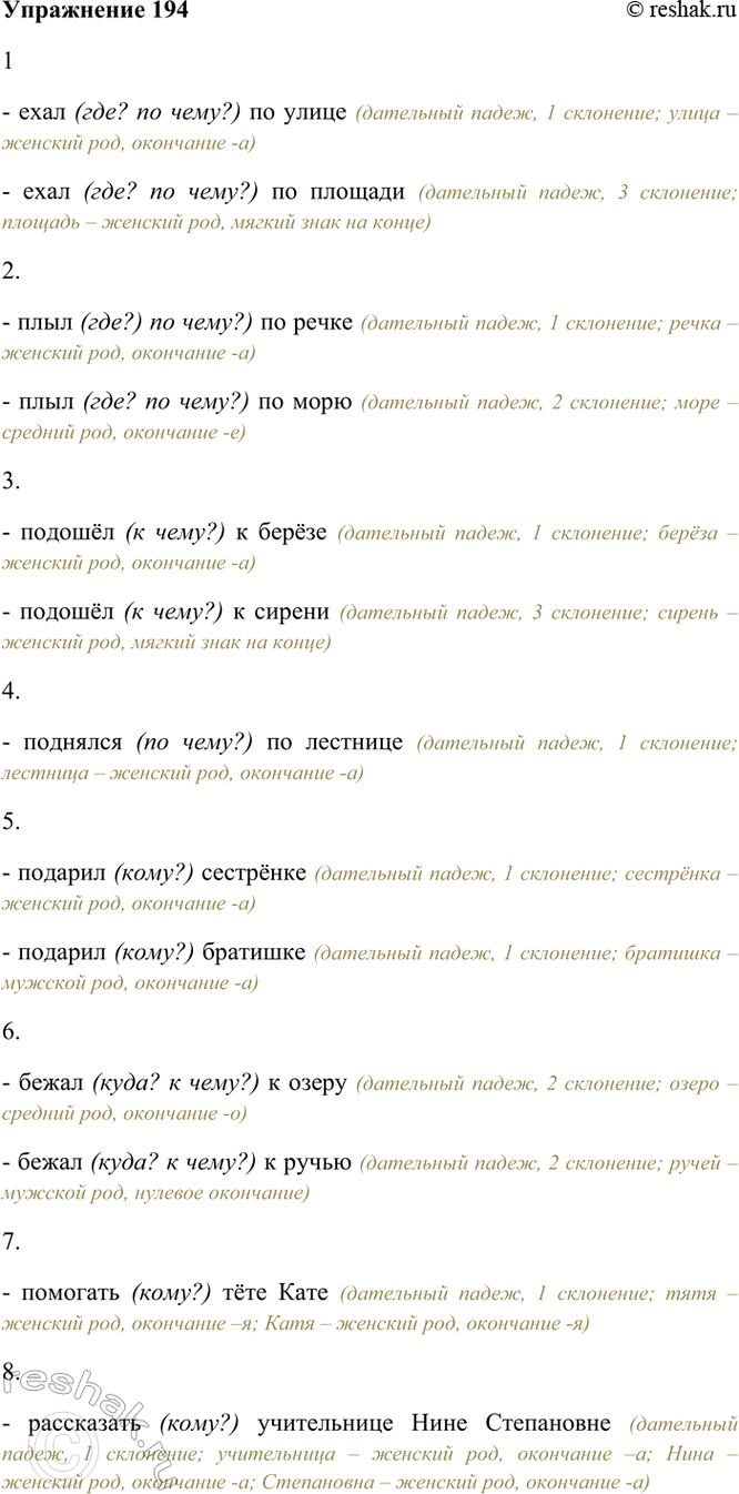 ����������� 194 ������ ��������������. �������� ����� � ��������� ���������������.1. ���� (���? �� ����?) �� (�����, �������).2. ���� (���? �� ����?) �� (�����, ����).3....