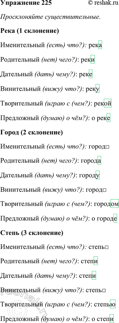 ����������� 225. ������������ ��������������� ����, �����, �����. �������� ��������� ��������������� � �����������, ��������� � ���������� �������.�������...