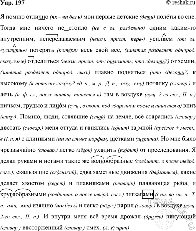 Изображение 197. Орфографический и пунктуационный практикум.  Я помню отлич(?)но мои первые дс..скис полёты...
