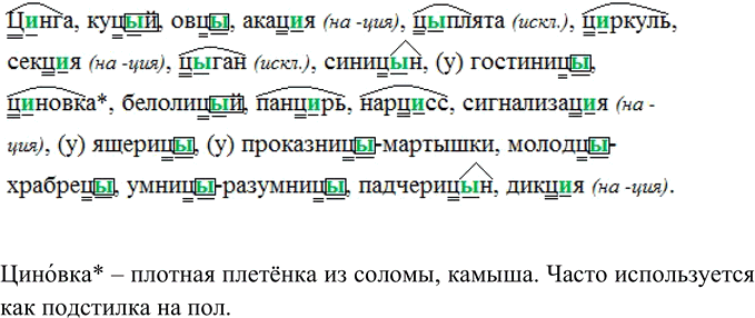 Изображение Цы или ци? Обозначьте условия выбора букв и и ы после ц (см. образец в правиле).    Ц..нга, куц..й,...