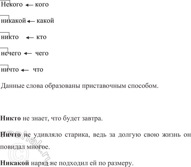 Изображение Как образованы данные слова? Составьте 2-3 предложения с отрицательными местоимениями.  Образец....