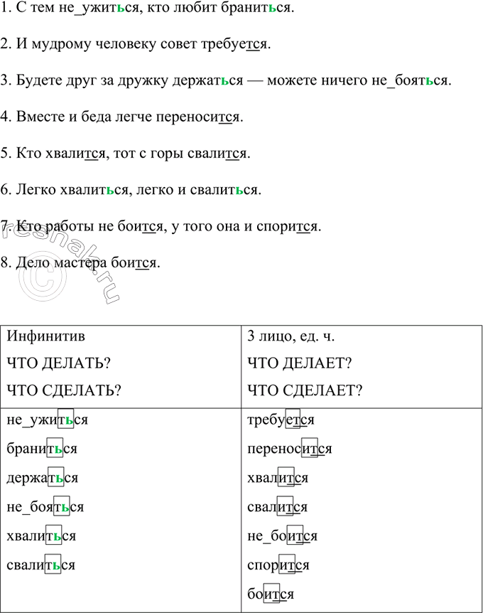 Изображение Выпишите глаголы и распределите их на две группы: а) стоящие в неопределённой форме; б)...