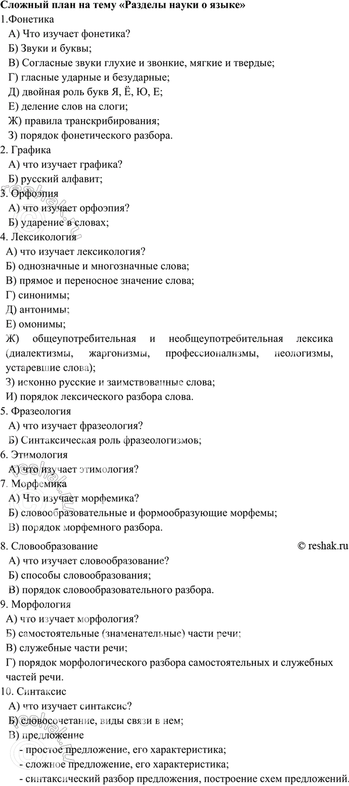 Изображение Составьте и запишите сложный план на тему «Разделы науки о языке» и подготовьтесь к устному...