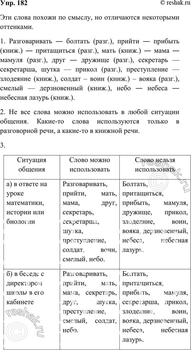 Решено)Упр.182 ГДЗ Рыбченкова Александрова 6 класс по русскому языку