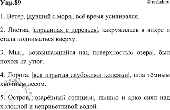 Стр 42 упр 89. Ветер дувший с моря все время усиливался. Ветер дувший с моря всё время усиливался причастный оборот. Гдз по русскому языку упражнение 89. Ветер дувший с моря все время усиливался листва Причастие.