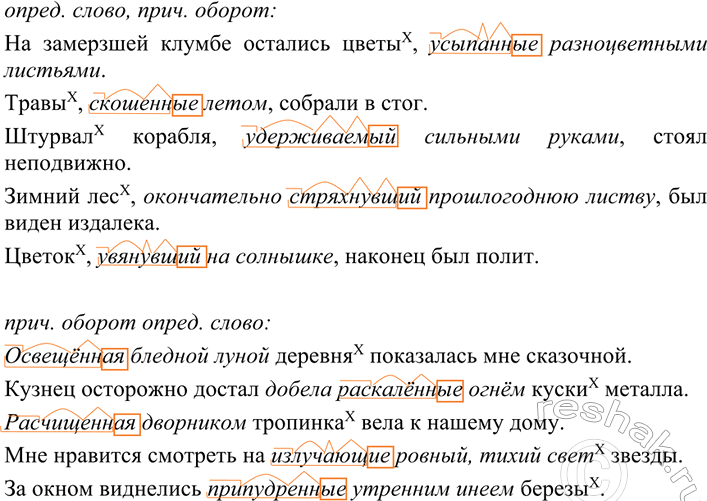 Изображение 210 Составьте и запишите предложения, включив в них указанные ниже причастные обороты....