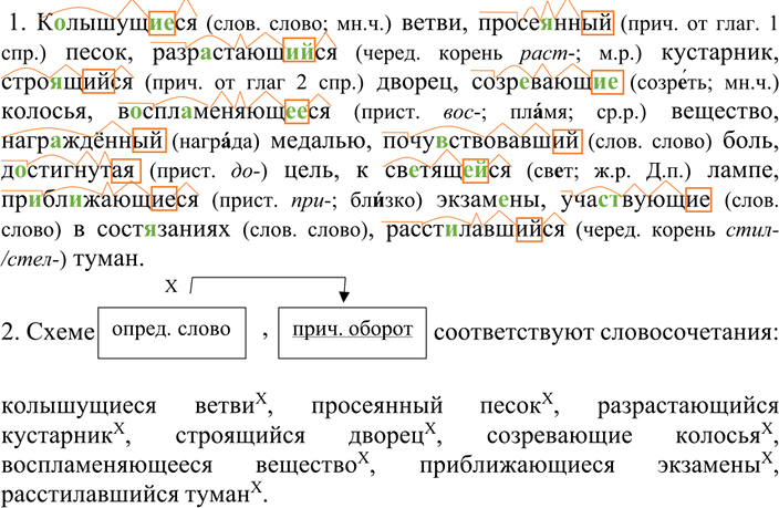 Изображение 218 Определите морфологические признаки каждого причастия (действительное или...