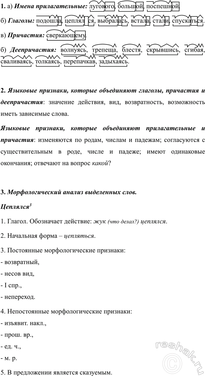 Изображение 285 1.	Выпишите из предложений: а) имена прилагательные; б) глаголы; в) причастия; г)...