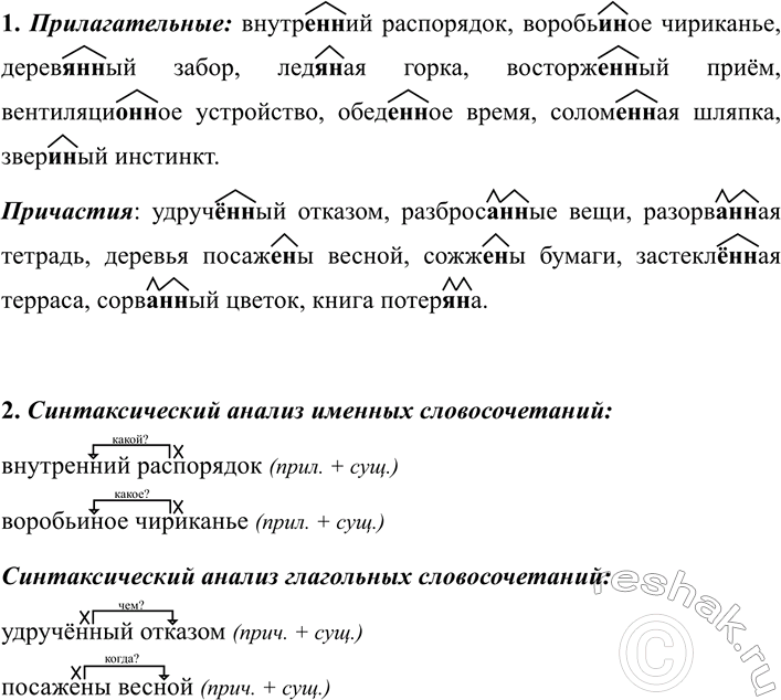 Изображение 342 1.	Выпишите сначала прилагательные, а затем причастия, вставляя нужные суффиксы и...