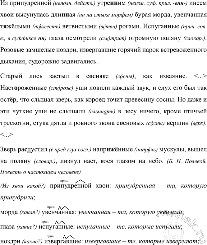 Изображение Спишите, вставляя пропущенные буквы. Найдите в тексте причастия, выпишите их вместе с...