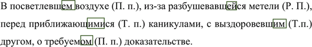 Изображение Спишите, раскрывая скобки. Укажите падеж причастий, обозначьте окончания.  В (посветлевший)...