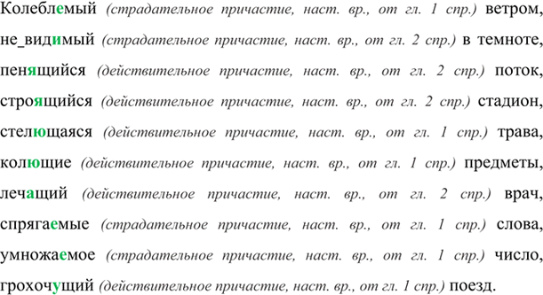 Изображение Колебл..мый ветром, (не)вид..мый в темноте, пен..щийся поток, строящийся ст..дион, стелющаяся...
