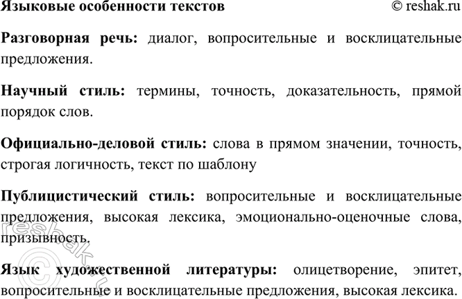Изображение Заполните таблицу данными ниже словами.  Языковые особенности текстов  Диалог, термины,...