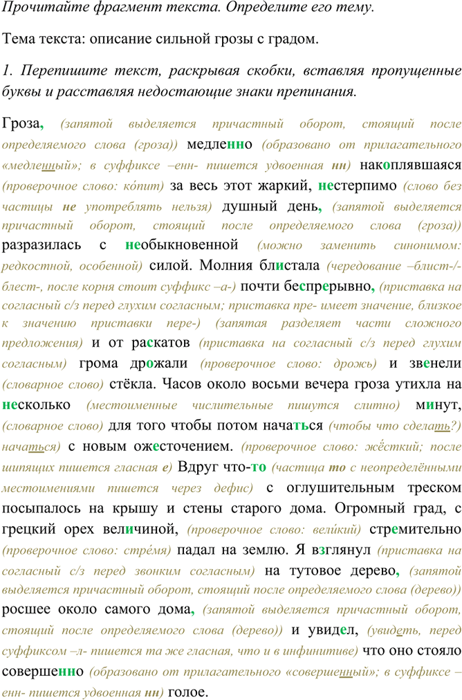 Изображение Прочитайте фрагмент текста. Определите его тему.  Гроза медле(н, нн)о накоплявшаяся за весь...