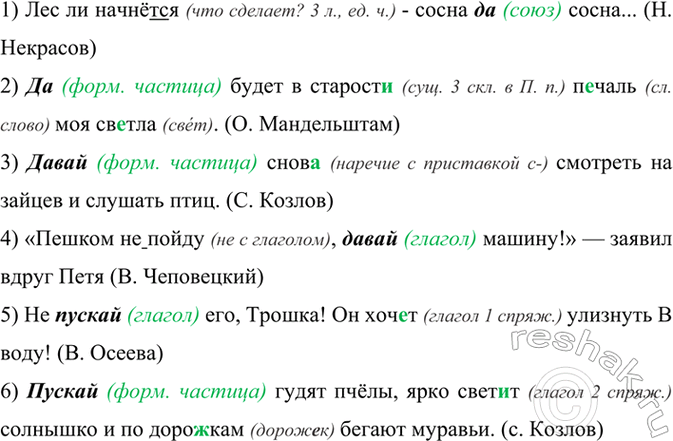 Изображение Прочитайте предложения, обращая внимание на выделенные слова.  1) Лес ли начнёт(?)ся - сосна да...