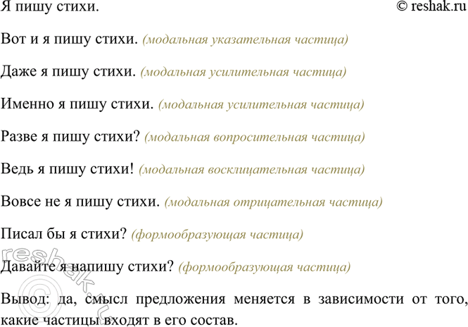 Изображение Проведите эксперимент: включите в предложение Я пишу стихи частицы разных разрядов и...