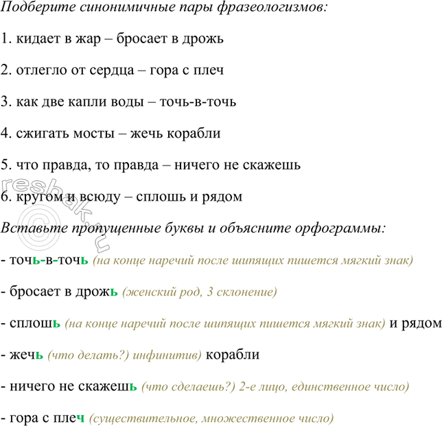 Изображение Прочитайте фразеологизмы под цифрами и в справке. Сформулируйте задание к упражнению.  1)...