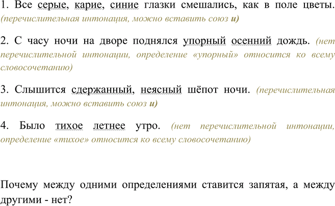 Изображение Укажите определения. Какие из них произносятся с перечислительной интонацией и допускают...