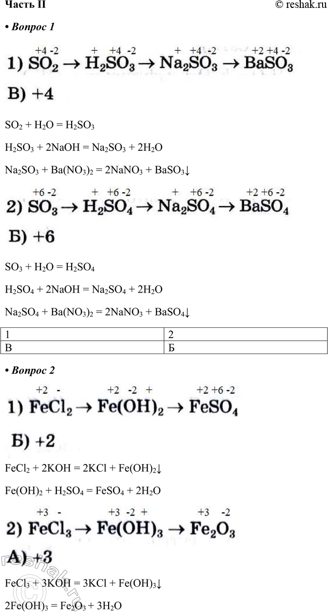   II1.          .  1) SO2 -> H2SO3 -> Na2SO3 -> BaSO3SO2 + H2O =...