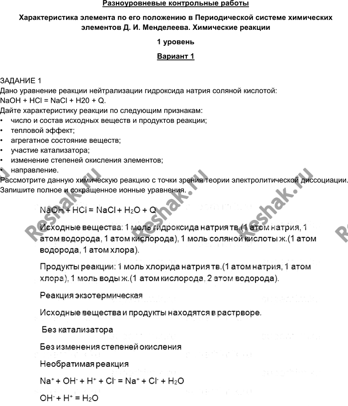 Изображение Разноуровневые контрольные работы Характеристика элемента по его положению в...