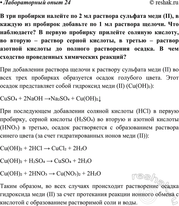 Изображение Лабораторный опыт 24 ГДЗ Габриелян Остроумов 9 класс (Углубленный)