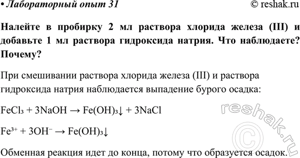 Изображение Лабораторный опыт 31 ГДЗ Габриелян Остроумов 9 класс (Углубленный)