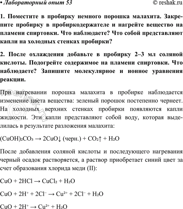 Изображение Лабораторный опыт 53 ГДЗ Габриелян Остроумов 9 класс (Углубленный)