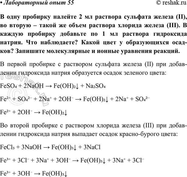 Изображение Лабораторный опыт 55 ГДЗ Габриелян Остроумов 9 класс (Углубленный)