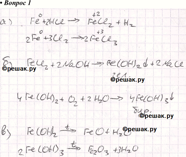 Изображение 1 Составьте уравнения реакций, при помоши которых можно получить: а) соли железа(II) и соли железа(III); 6) гидроксид железа(II) и гидроксид железа(III); в) оксиды...