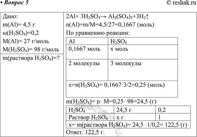 ����������� 5. ����������� ����� ��������, ����������� 0,2 �������� ���� ������ �������, ������� ������������� �� ������� � 4,5 � ��������.����:m(Al)= 4,5...